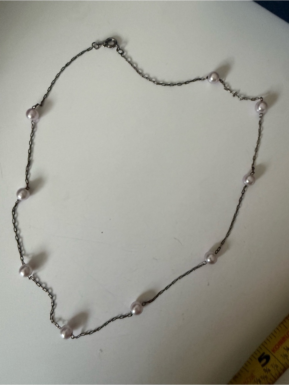 Delicate Pink Pearl Station Necklace on Silver Chain